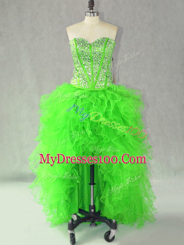 Sleeveless Lace Up High Low Beading and Ruffles Prom Dresses