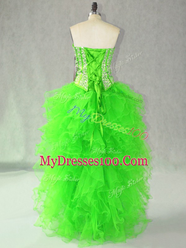 Sleeveless Lace Up High Low Beading and Ruffles Prom Dresses