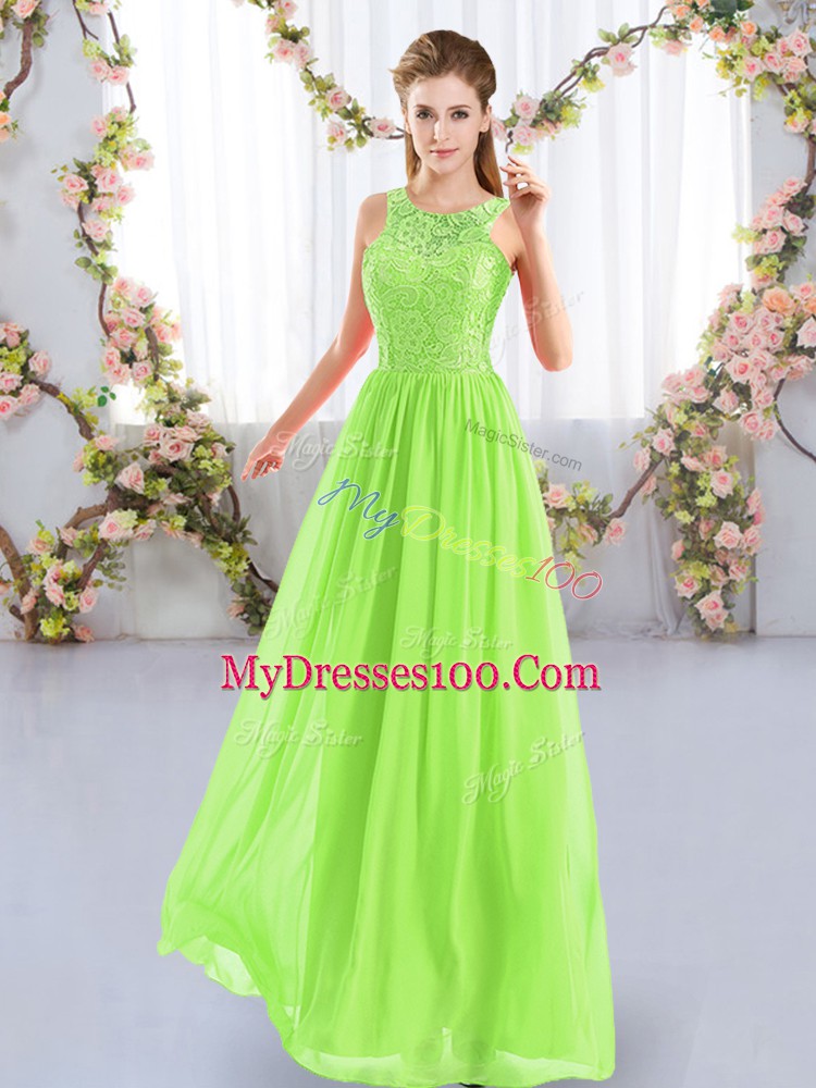 Yellow Green Sleeveless Chiffon Zipper Bridesmaid Gown for Wedding Party