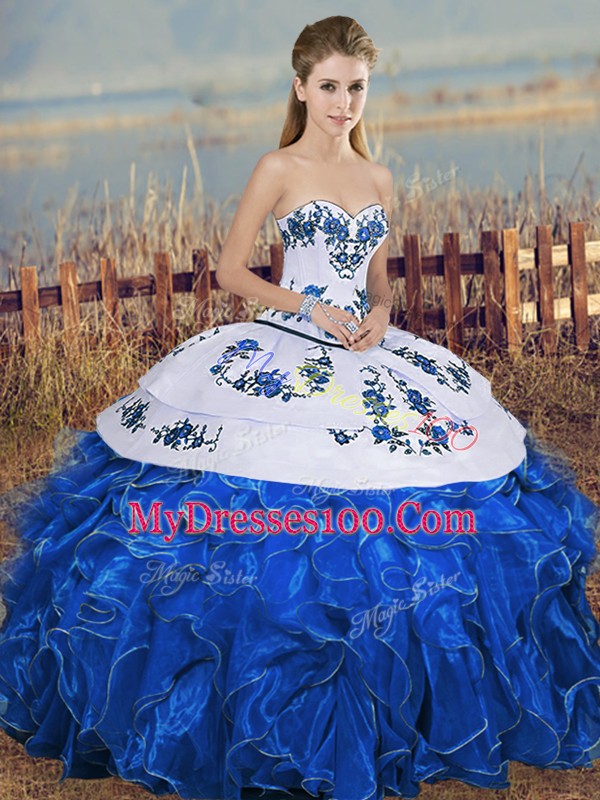 Sleeveless Lace Up Floor Length Embroidery and Ruffles and Bowknot Sweet 16 Quinceanera Dress