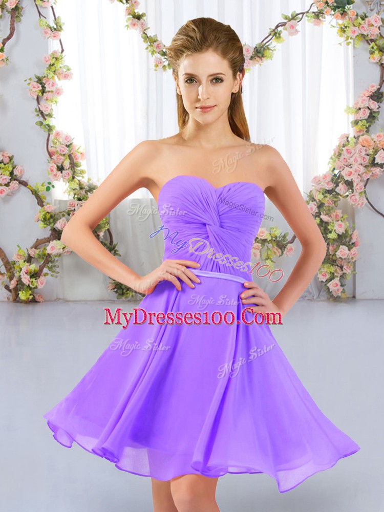 Flirting Sleeveless Lace Up Mini Length Ruching Bridesmaids Dress