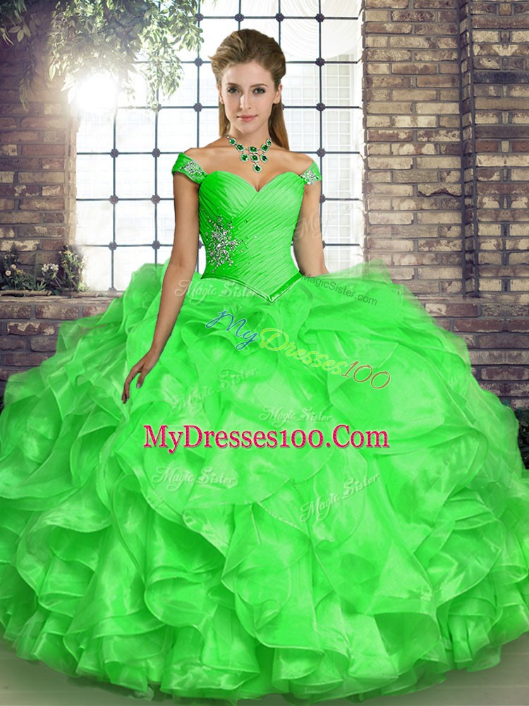 Modest Off The Shoulder Sleeveless Lace Up Sweet 16 Dress Organza