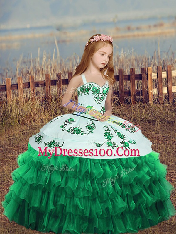 Excellent Organza Sleeveless Floor Length Little Girl Pageant Gowns and Embroidery and Ruffled Layers