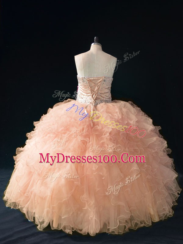 Floor Length Peach Quinceanera Dresses Sweetheart Sleeveless Lace Up