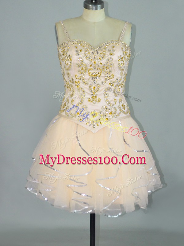 Vintage Mini Length Lace Up Prom Party Dress Champagne for Prom and Party with Beading and Ruffles