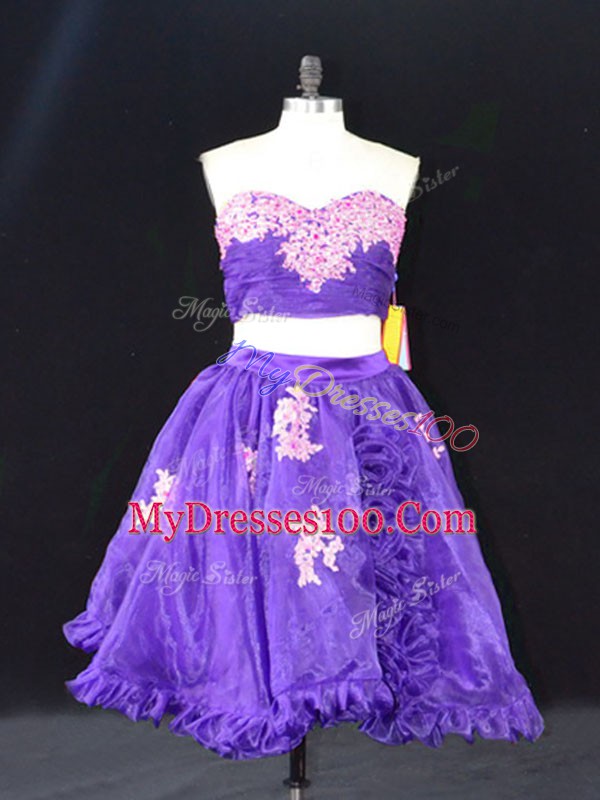Fantastic Sleeveless Mini Length Appliques and Ruffles Zipper Prom Homecoming Dress with Purple
