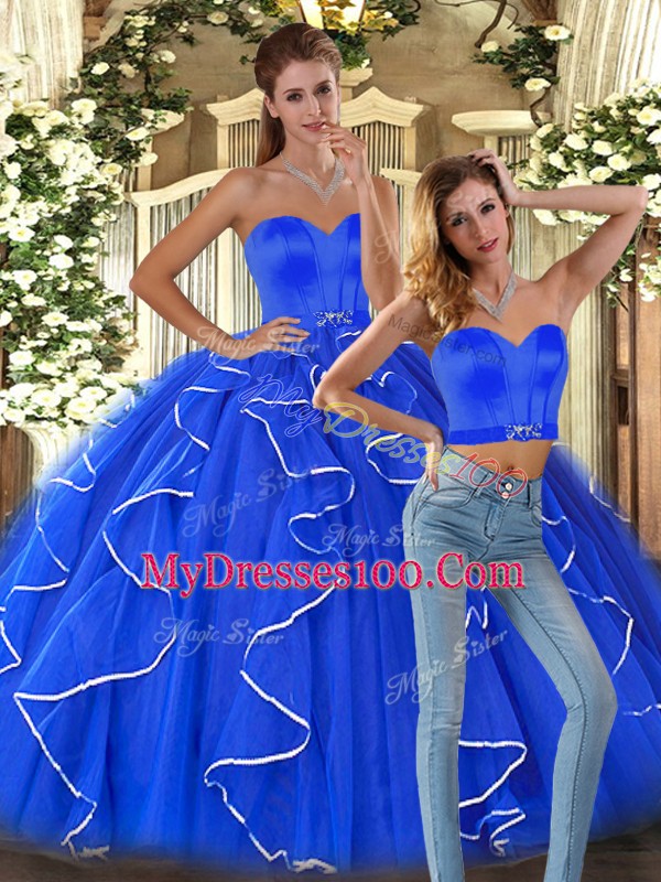 Sweetheart Sleeveless Tulle Quinceanera Dress Ruffles Lace Up