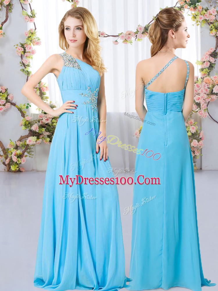Clearance One Shoulder Sleeveless Chiffon Vestidos de Damas Beading Zipper