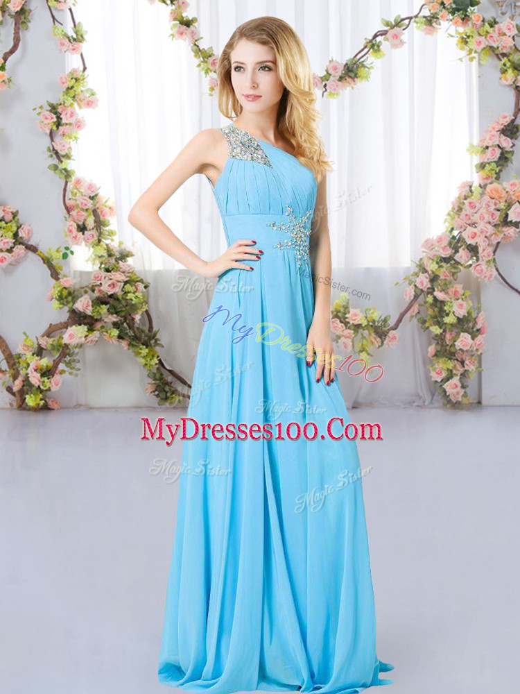 Clearance One Shoulder Sleeveless Chiffon Vestidos de Damas Beading Zipper