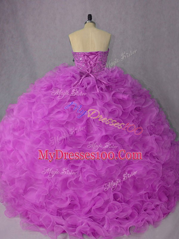 Nice Lilac Organza Lace Up Quinceanera Dress Sleeveless Floor Length Beading