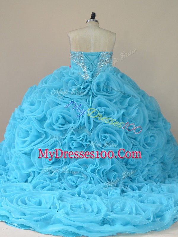 Sleeveless Brush Train Beading Side Zipper Quinceanera Dress