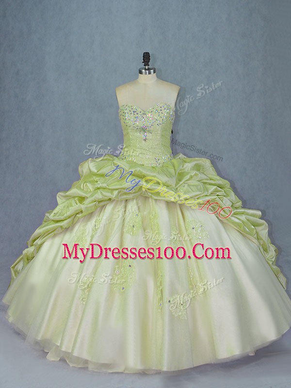 Low Price Sleeveless Brush Train Lace Up Beading and Appliques Quince Ball Gowns
