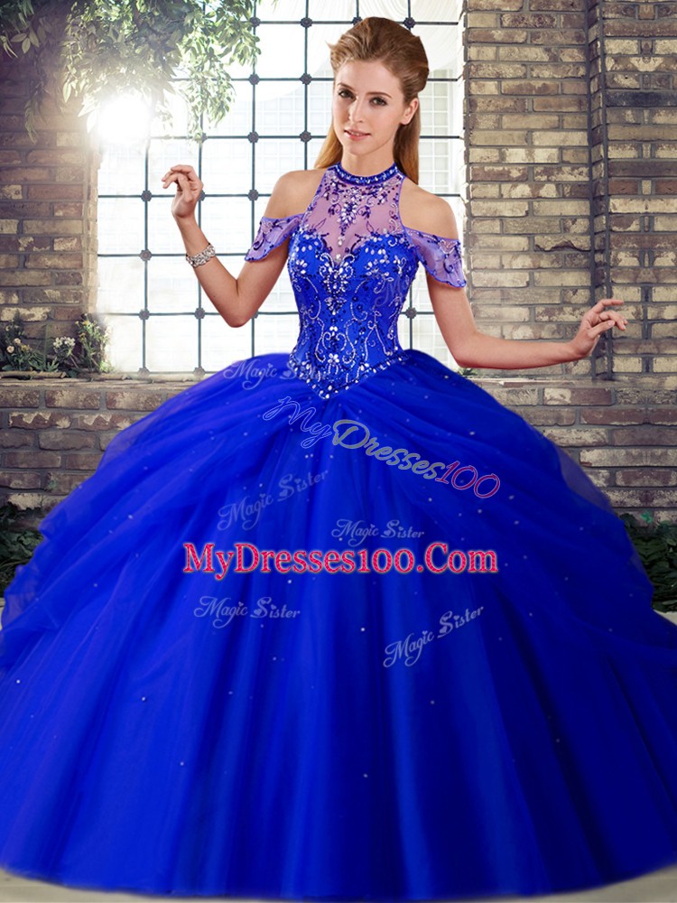 Discount Sleeveless Brush Train Lace Up Beading and Pick Ups Sweet 16 Dress
