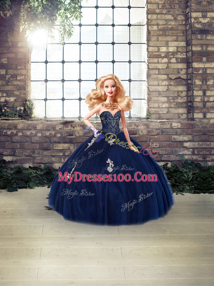 High End Sweetheart Sleeveless Tulle Sweet 16 Quinceanera Dress Beading and Appliques Lace Up