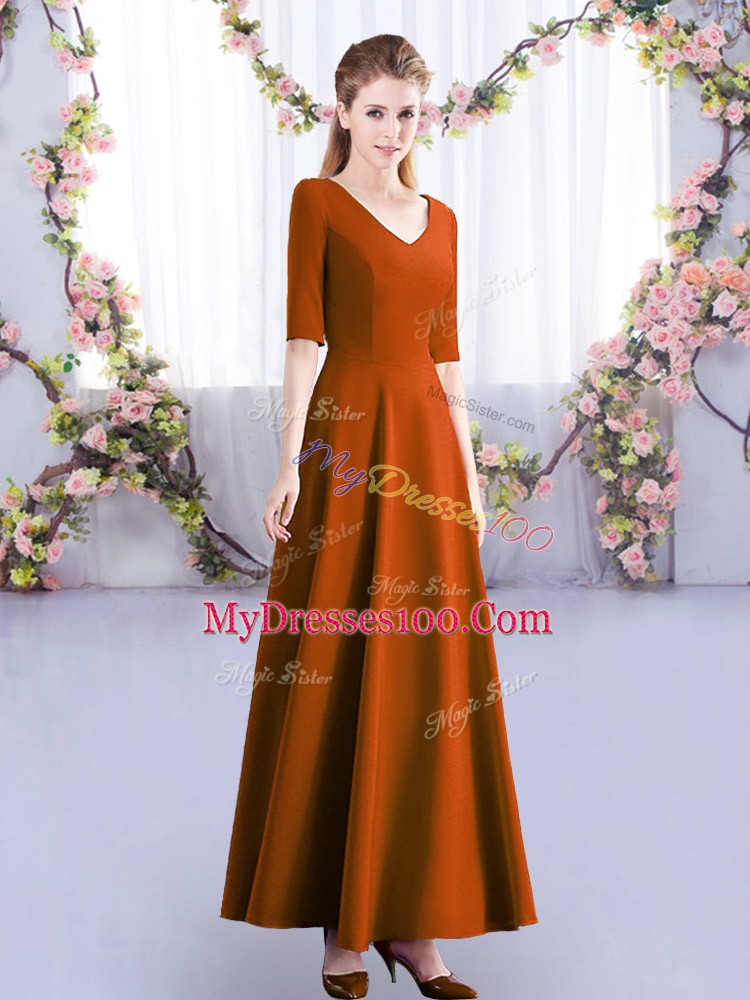 Spectacular Ankle Length Empire Half Sleeves Rust Red Quinceanera Court Dresses Zipper
