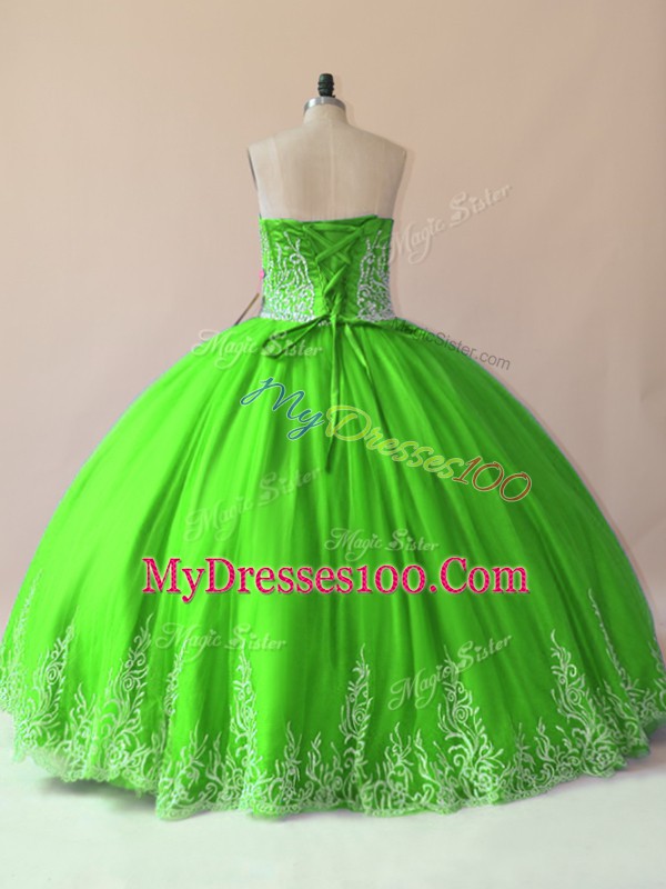Pretty Tulle Lace Up Sweetheart Sleeveless Floor Length Sweet 16 Dress Embroidery