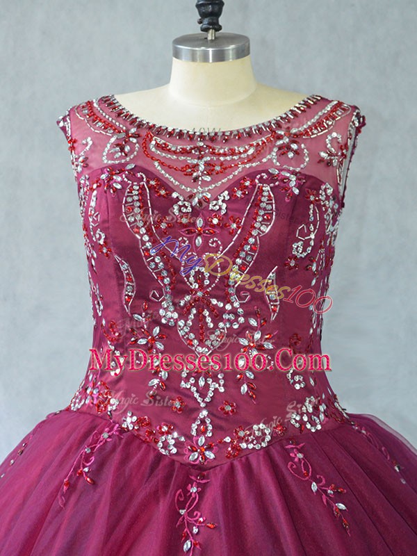 Modern Burgundy Sweet 16 Dress Sweet 16 and Quinceanera with Beading Scoop Sleeveless Lace Up