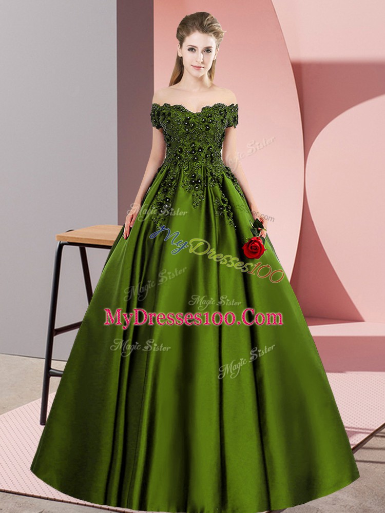 Sleeveless Floor Length Lace Zipper Sweet 16 Quinceanera Dress with Olive Green