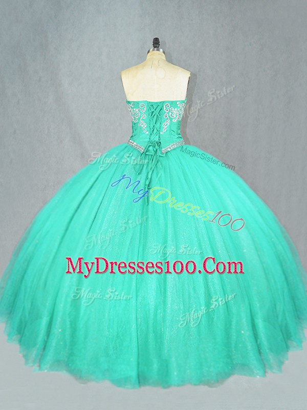 Floor Length Ball Gowns Sleeveless Turquoise Quinceanera Dresses Lace Up