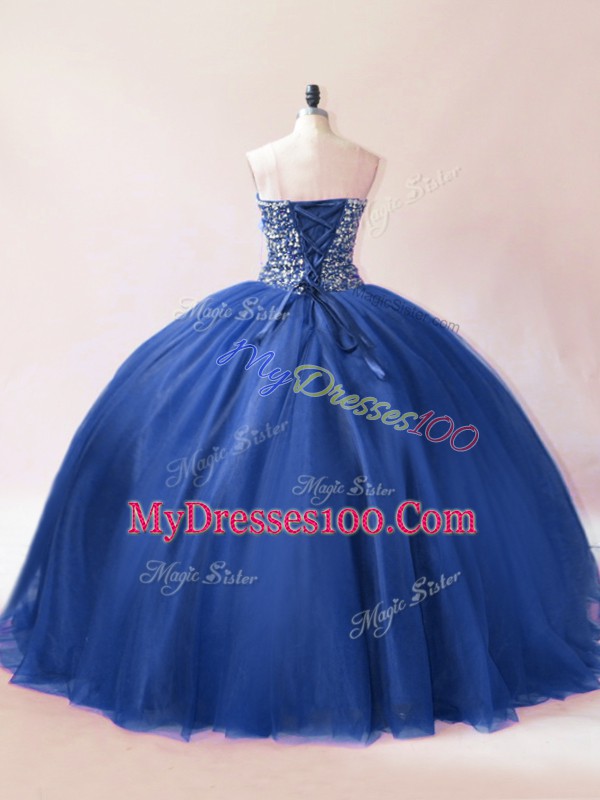 Fashionable Blue Sweetheart Neckline Beading Quinceanera Gowns Sleeveless Lace Up