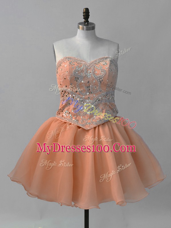 Orange Sweetheart Lace Up Beading Prom Party Dress Sleeveless