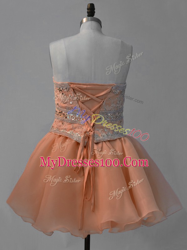Orange Sweetheart Lace Up Beading Prom Party Dress Sleeveless