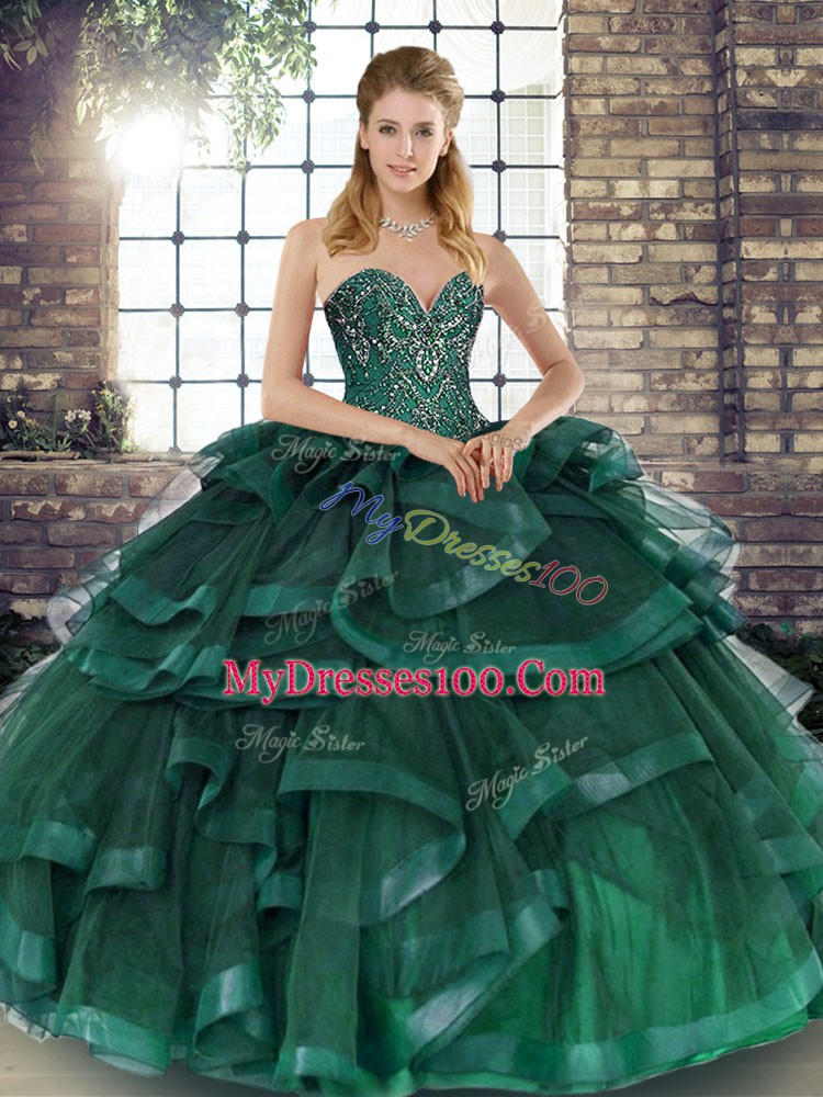 Sleeveless Lace Up Floor Length Beading and Ruffles 15 Quinceanera Dress