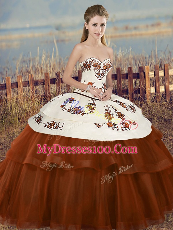 Tulle Sleeveless Floor Length Sweet 16 Dresses and Embroidery and Bowknot