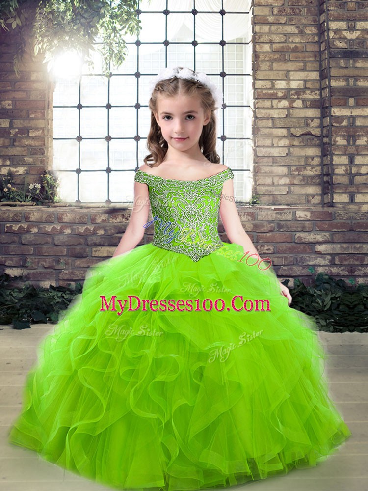 Inexpensive Sleeveless Beading and Ruffles Floor Length Little Girls Pageant Gowns
