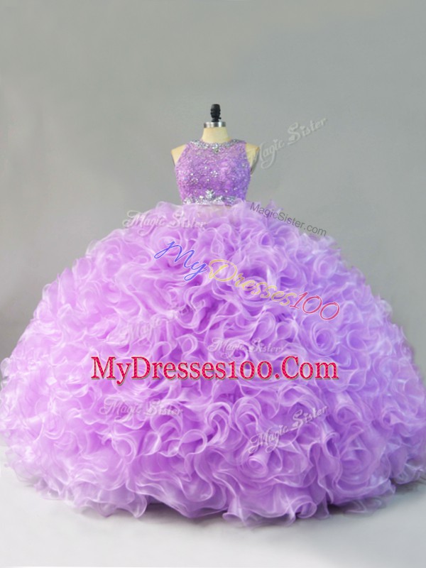 Noble Lavender 15 Quinceanera Dress Sweet 16 and Quinceanera with Beading and Ruffles Scoop Sleeveless Zipper