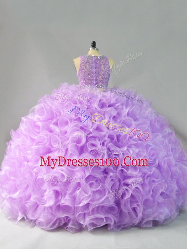 Noble Lavender 15 Quinceanera Dress Sweet 16 and Quinceanera with Beading and Ruffles Scoop Sleeveless Zipper