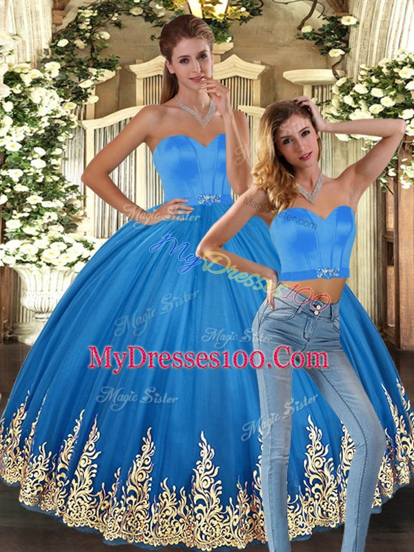 Smart Two Pieces Sweet 16 Quinceanera Dress Baby Blue Sweetheart Tulle Sleeveless Floor Length Lace Up