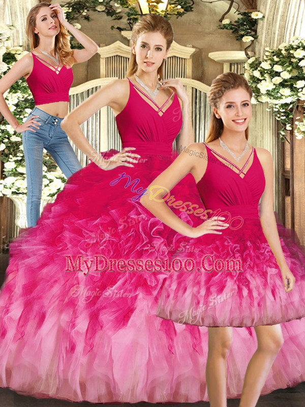 Floor Length Multi-color Quinceanera Gowns V-neck Sleeveless Backless