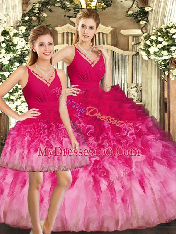 Floor Length Multi-color Quinceanera Gowns V-neck Sleeveless Backless