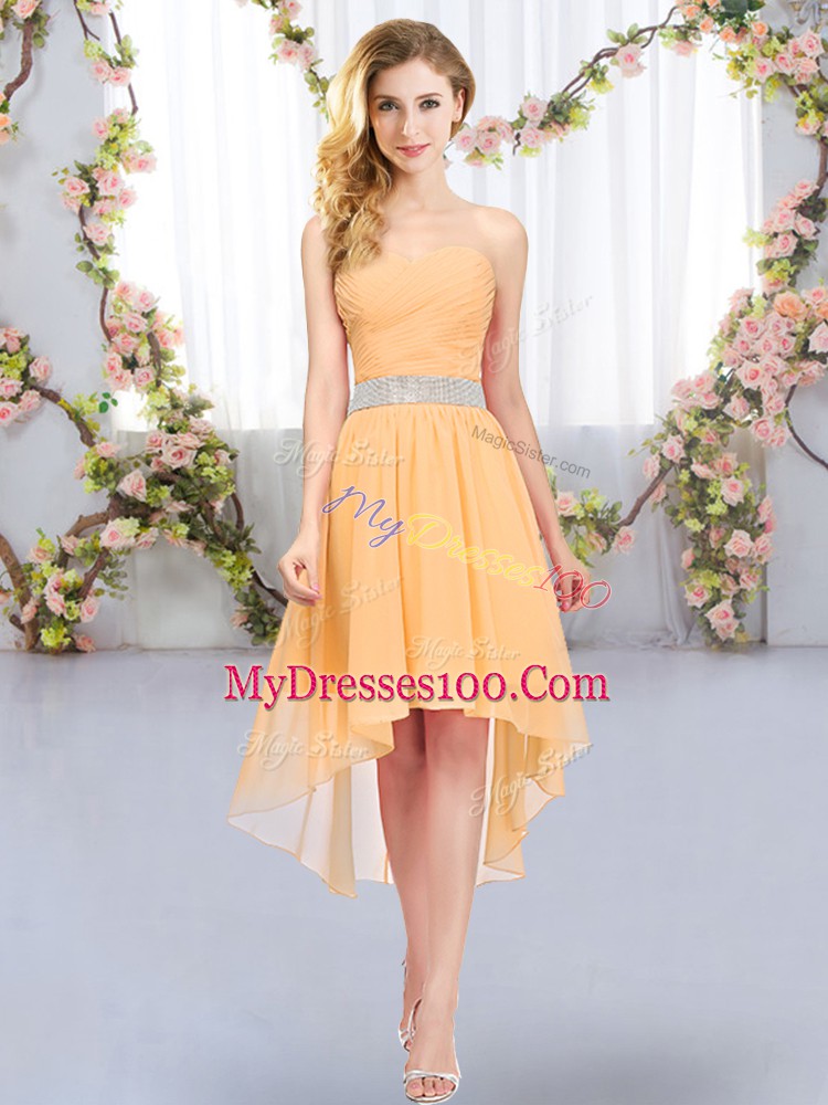Inexpensive Chiffon Sleeveless High Low Wedding Guest Dresses and Belt