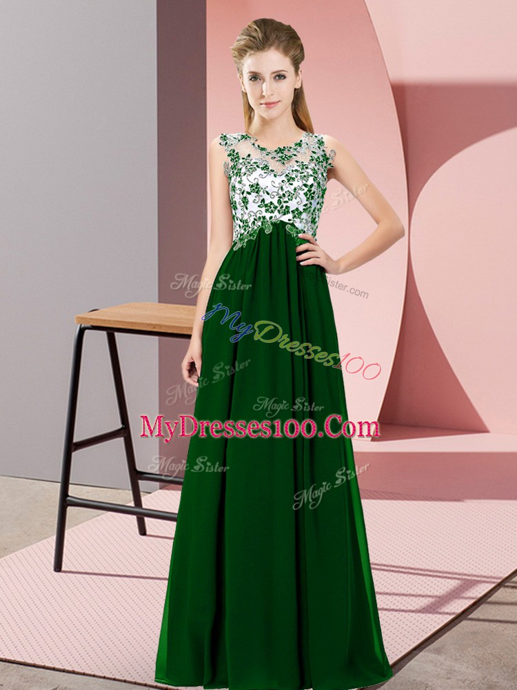 Colorful Sleeveless Zipper Floor Length Beading and Appliques Wedding Party Dress
