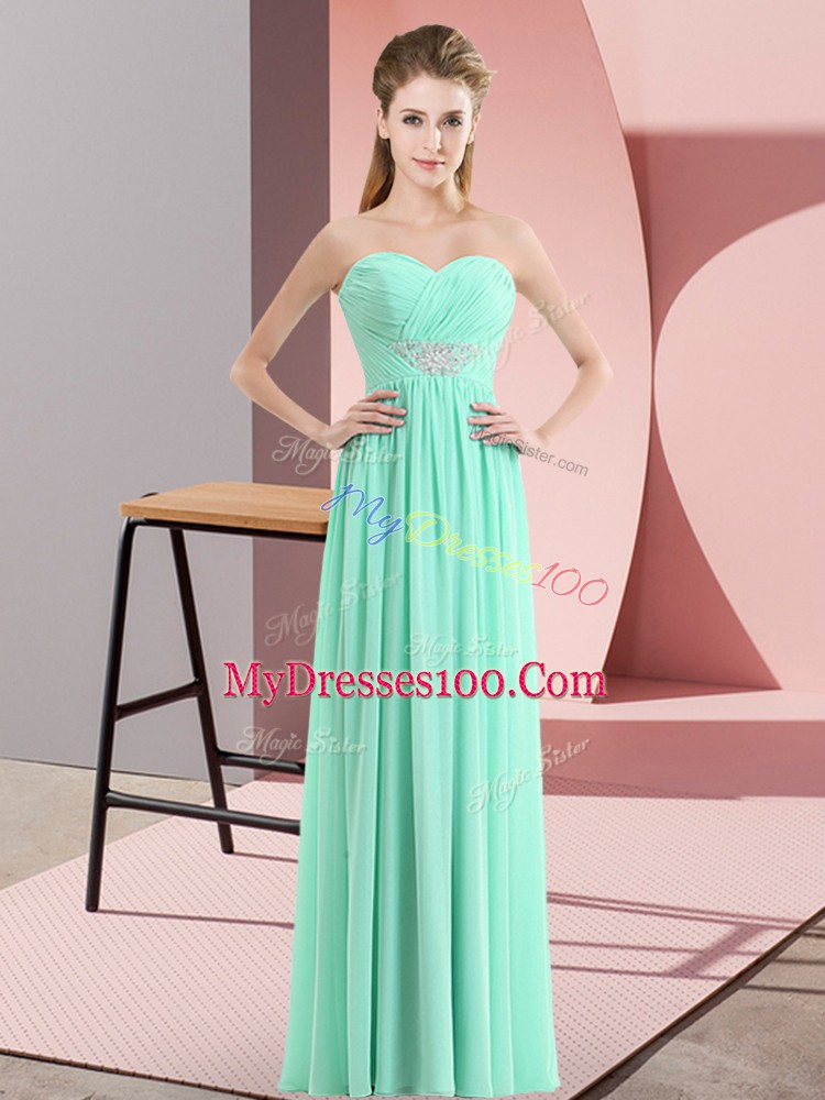 Sleeveless Chiffon Floor Length Zipper Evening Dress in Apple Green with Beading