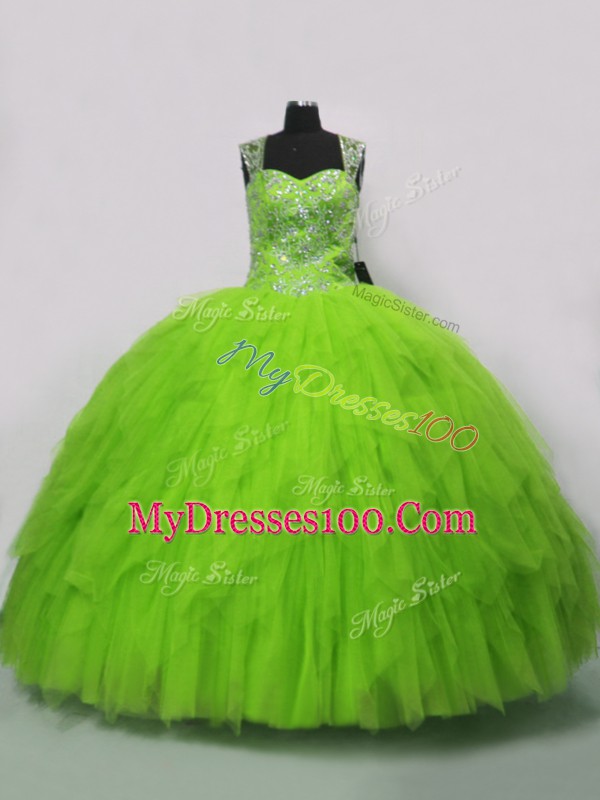 Shining Straps Lace Up Beading and Ruffles 15th Birthday Dress Sleeveless