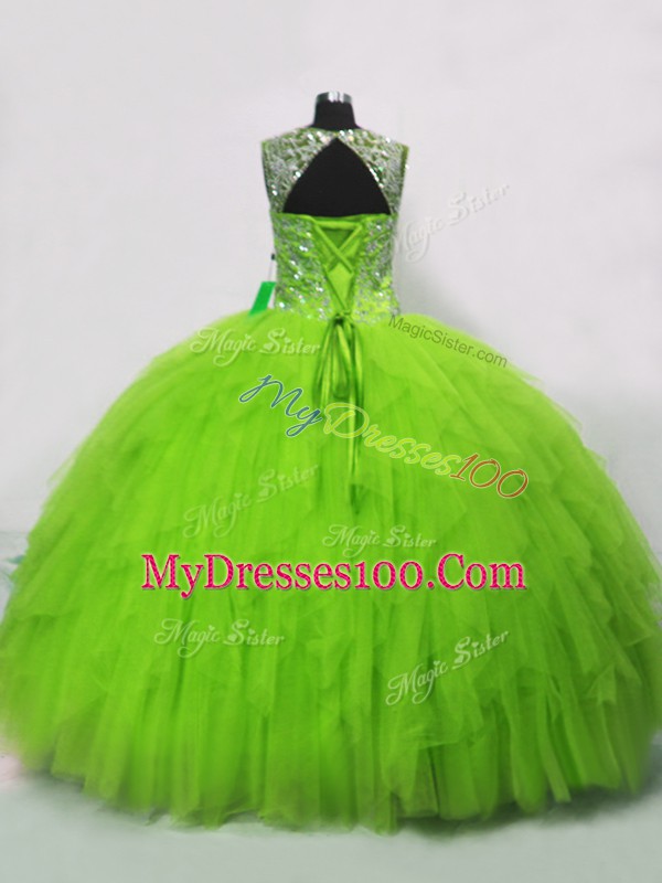 Shining Straps Lace Up Beading and Ruffles 15th Birthday Dress Sleeveless