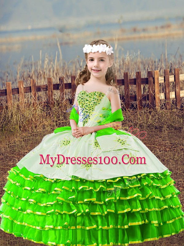 Straps Neckline Beading and Embroidery and Ruffled Layers Kids Pageant Dress Sleeveless Lace Up