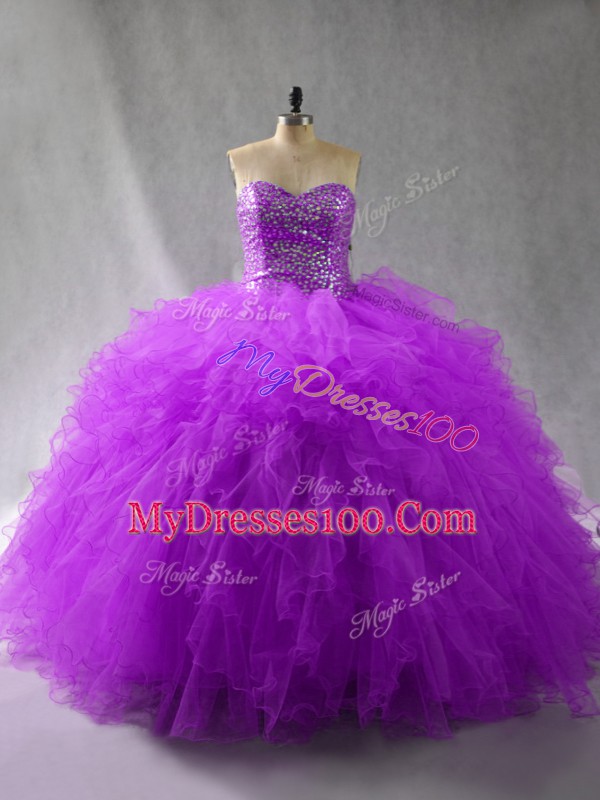 Traditional Floor Length Purple Quinceanera Gowns Sweetheart Sleeveless Lace Up