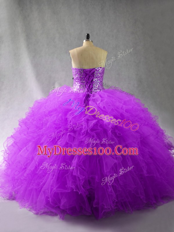 Traditional Floor Length Purple Quinceanera Gowns Sweetheart Sleeveless Lace Up