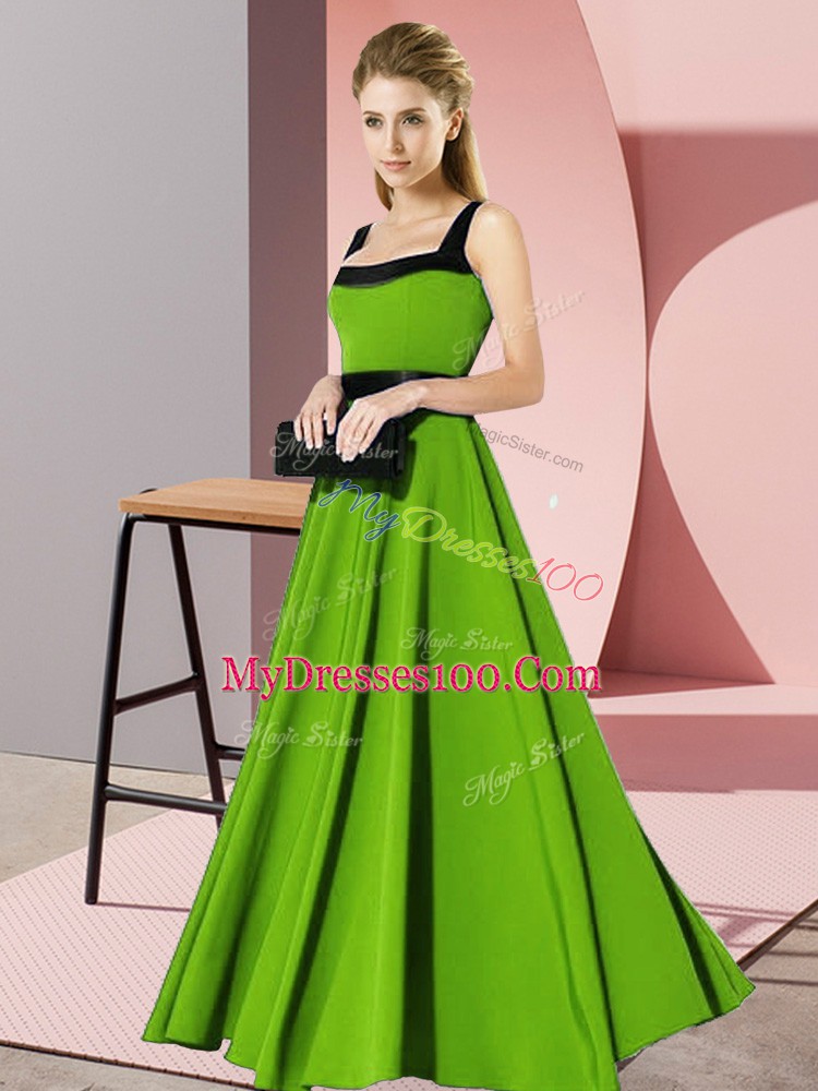Dazzling Square Neckline Belt Bridesmaid Gown Sleeveless Zipper