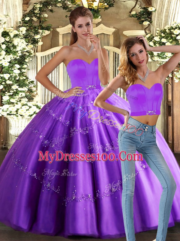 Fashion Floor Length Ball Gowns Sleeveless Eggplant Purple Quinceanera Gowns Lace Up