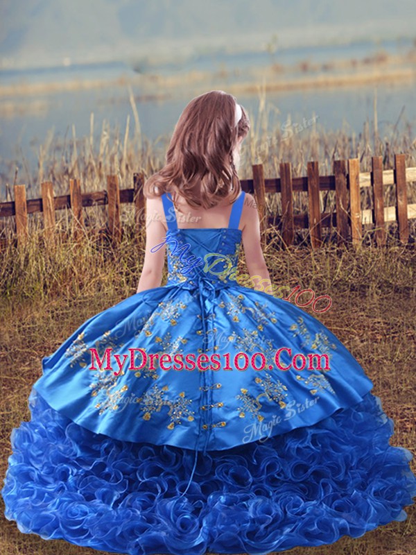 Fuchsia Lace Up Evening Gowns Embroidery Sleeveless Sweep Train