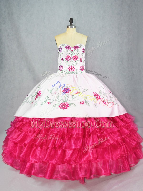 High Quality Ball Gowns Sleeveless Hot Pink Quinceanera Gown Lace Up