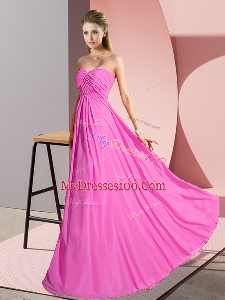 Rose Pink Sweetheart Lace Up Ruching Prom Dress Sleeveless