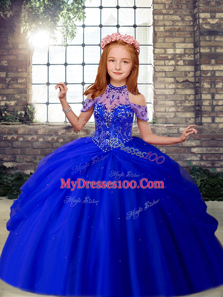 Tulle Sleeveless Floor Length Little Girls Pageant Gowns and Beading