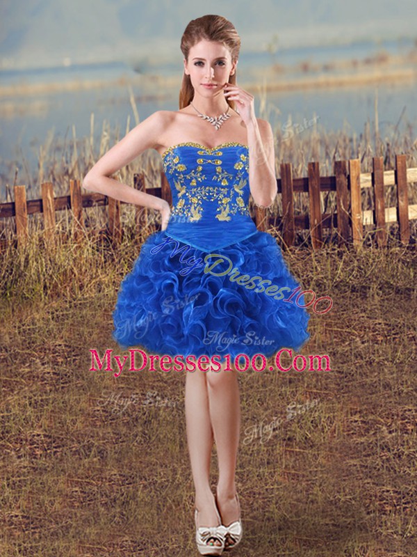 Luxury Royal Blue Sleeveless Embroidery and Ruffles Floor Length 15 Quinceanera Dress