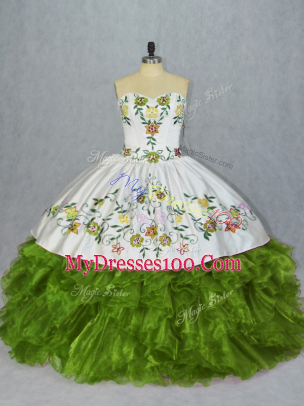 Exceptional Sleeveless Lace Up Floor Length Embroidery and Ruffles 15 Quinceanera Dress